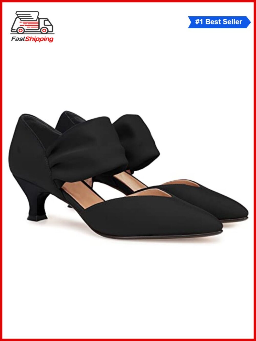 ✨ Coutgo Womens Low Kitten Heel Pointed Toe Ankle Strap Cutout Dress Pumps